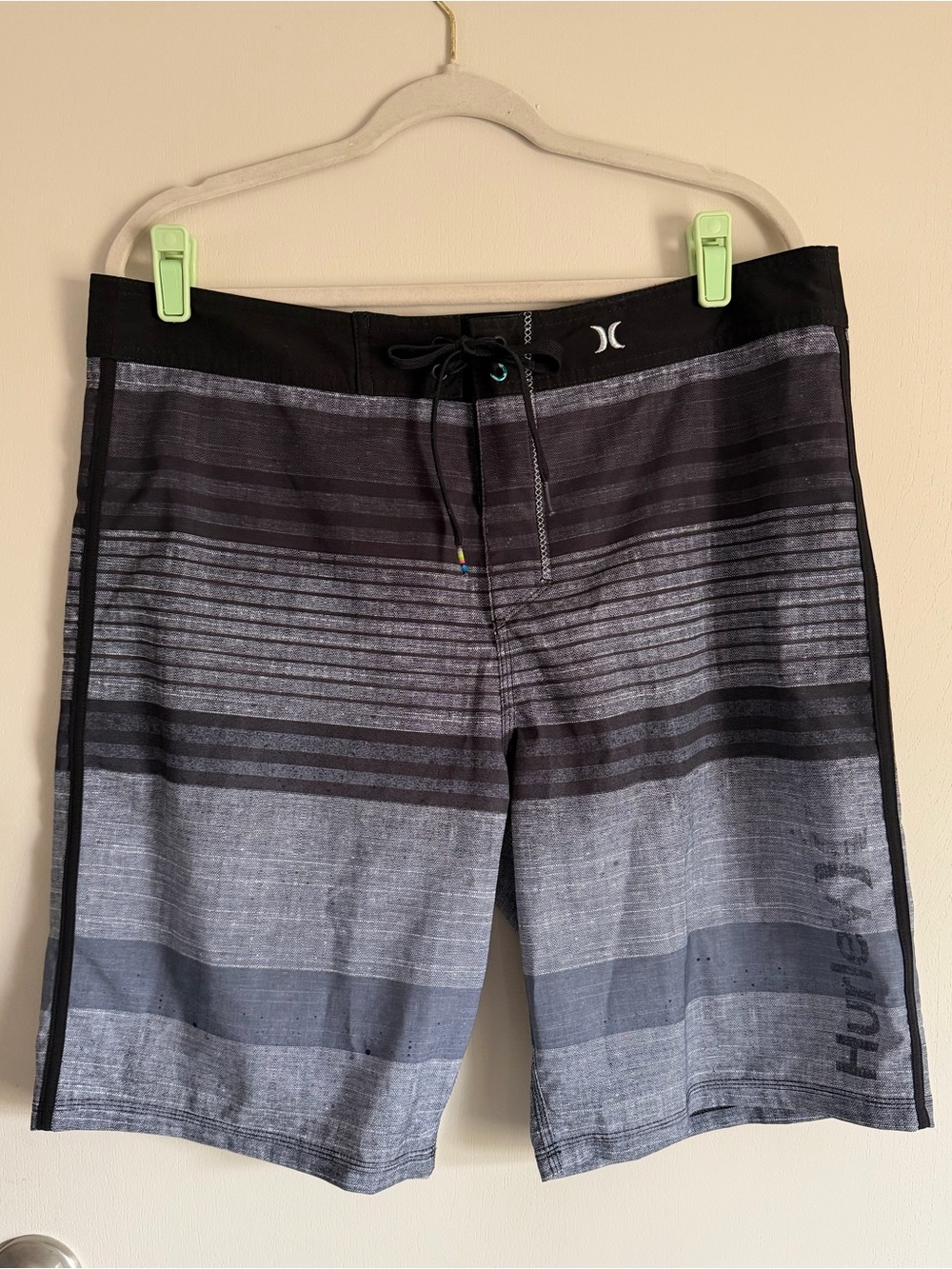 Hurley Men's Gray and Black Striped Boardshorts